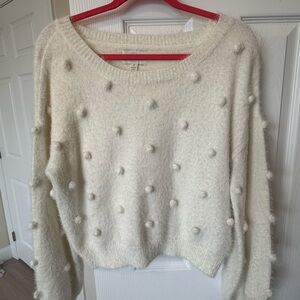 Cozy Cream Pom-Pom Crewneck Sweater